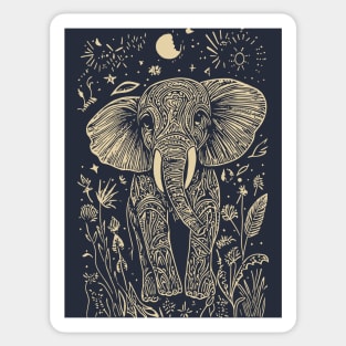 Mystical Elephant Beneath the Moon – Celestial Wisdom and Strength Sticker